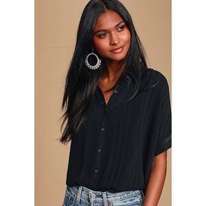 Lulus Everlee Black Striped Button-up Top - Size M